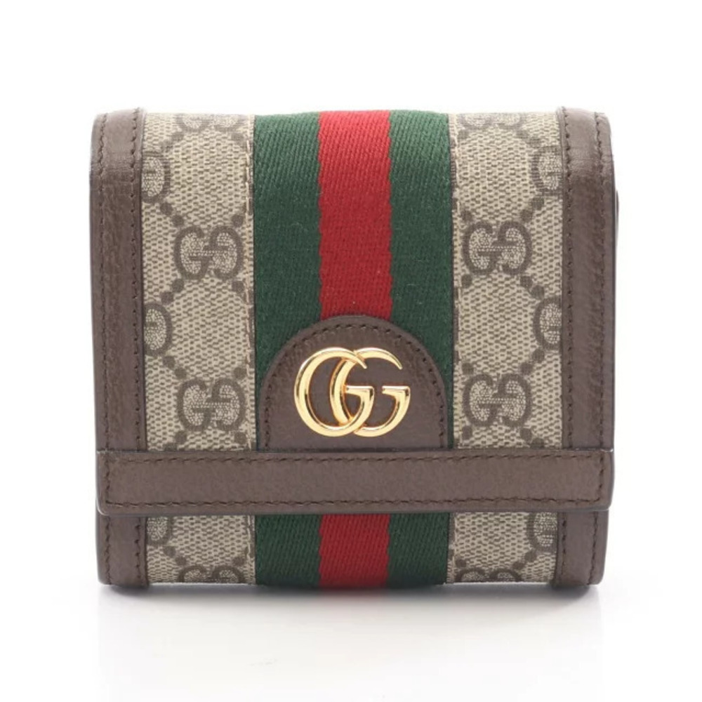 Gucci Ophidia GG Supreme Wallet Bi fold Leather Beige Cream Brown